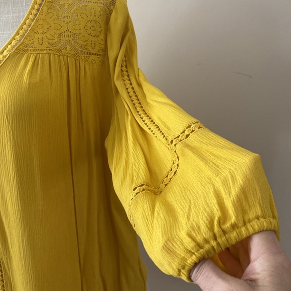 John Paul Richard womens crochet lace mustard yellow boho 3/4 sleeve top size - Picture 5 of 15